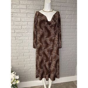 Tahari Arthur S. Levine Animal Print Cowl Neck Shift Dress Size 14